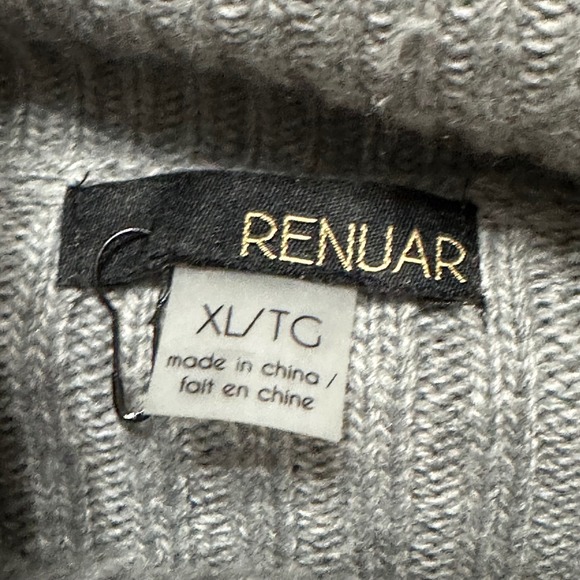 Renuar XL Gray Black Cable Knit Split Cowl Neck Tunic Sweater Dolman Long Sleeve - Picture 3 of 5